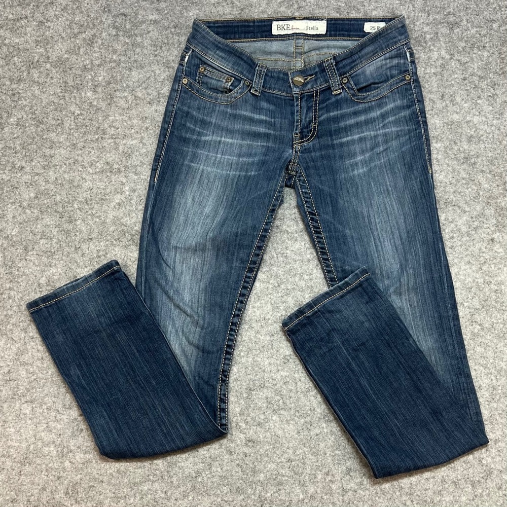 BKE Stella Bootcut Jeans Womens 25x31.5 Blue Denim Medium Wash Whiskering